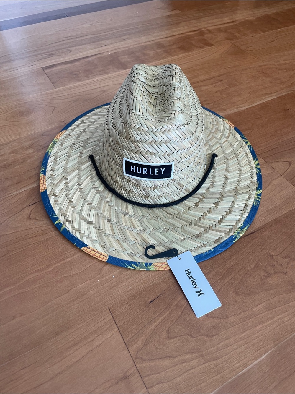 Hurley Kids Straw Sun Hat with Blue Floral Edge